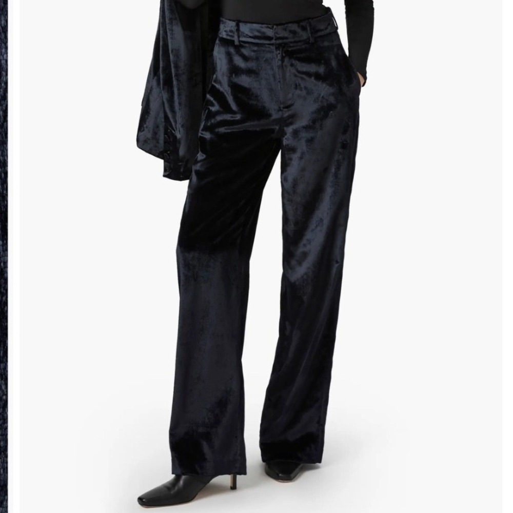 Paige Chateau High Waist Wide Leg Velvet Pants Navy Blue Trousers Size 8 NEW